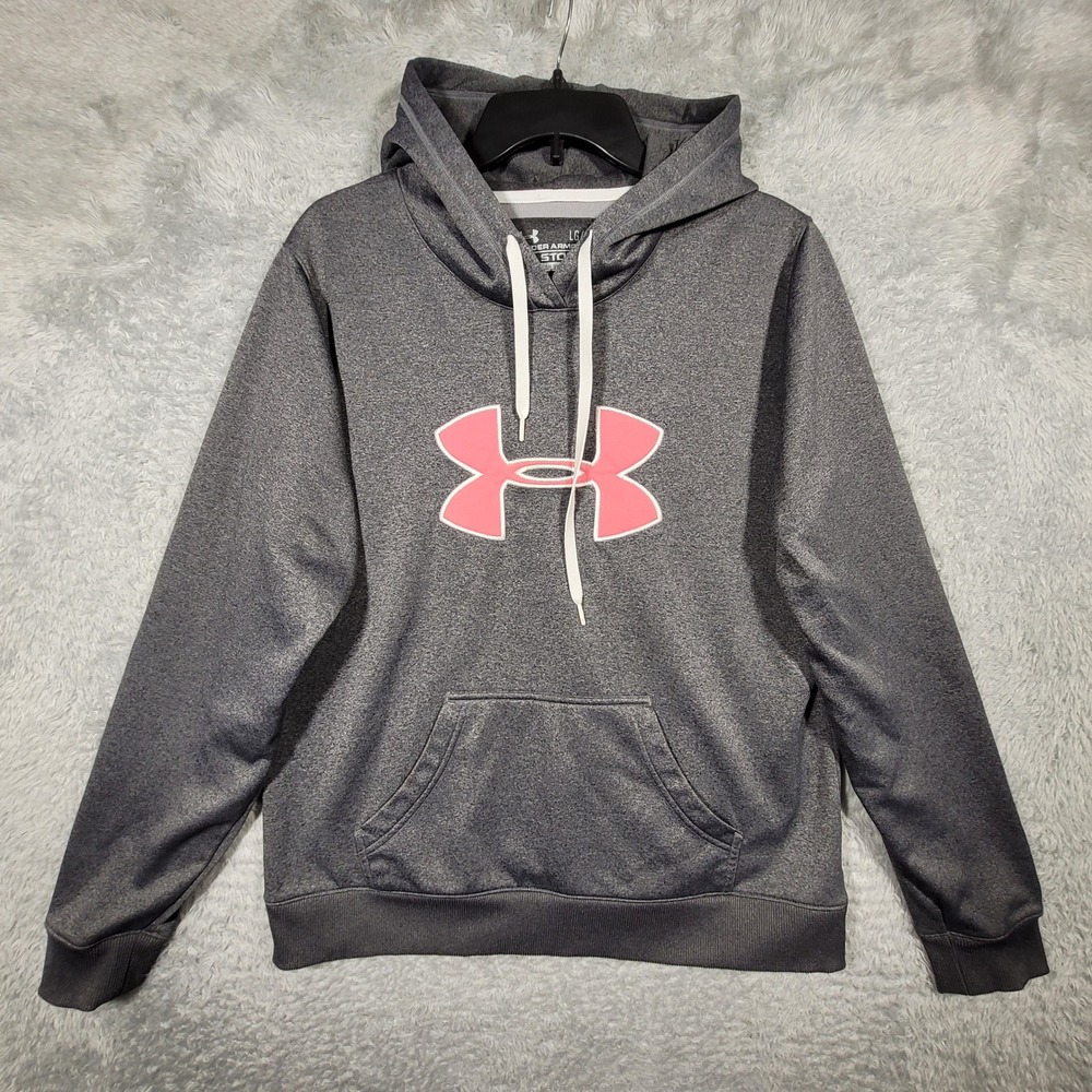 Under Armour UA Storm Hoodie Womens‎ Large Gray Pink Pullover Sweatshirt